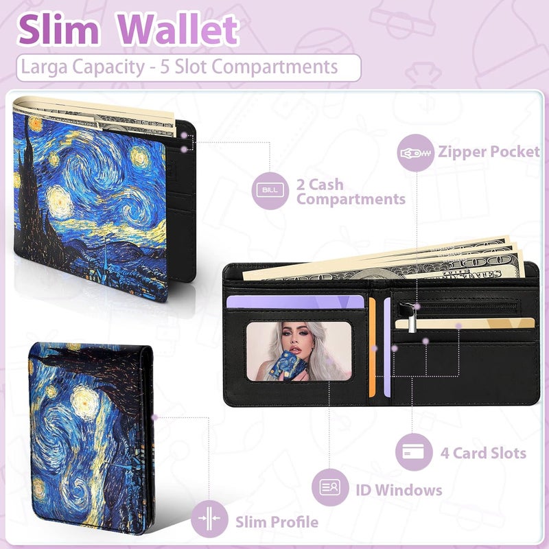 Funermei Cute Wallet for Girls Women Space Leather Bifold Wallet for Teen Boys Men Blue Sky Aesthetic Credit Card Holder RFID Id Cash Slim Small Bi-fold Wallets with Coin Pocket for Little Girl - Image 4